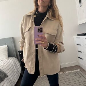 Women's Beige button down shirt Jacket soft sueded feel from France!